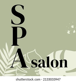 minimum square banner template. green color. spa salon. Suitable for social media posts and online advertising on the internet. Vector illustration with a college photo.