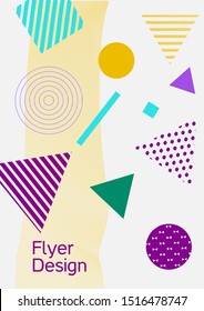Minimum vector coverage. Abstract background in the style of Memphis.  Artistic geometric cover design. Fashionable  cover, banner, poster, booklet. Creative colors backgrounds. Vector.