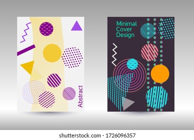 Minimum vector coverage. Abstract background in the style of Memphis.  Artistic geometric cover design. Fashionable  cover, banner, poster, booklet. Creative colors backgrounds. Vector.