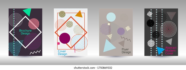 Minimum vector coverage. Abstract background in the style of Memphis.  Artistic geometric cover design. Fashionable  cover, banner, poster, booklet. Creative colors backgrounds. 