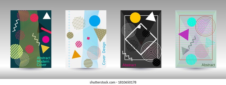 Minimum vector coverage. Abstract background in the style of Memphis.  Artistic geometric cover design. Fashionable  cover, banner, poster, booklet. Creative colors backgrounds. 