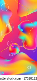 Minimum vector coverage. Abstract vector cover.  A bright smooth grid is blurred by a futuristic pattern in pink, blue, green, yellow, purple.