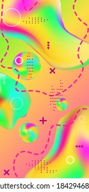 Minimum vector coverage. Abstract vector cover.  A bright smooth grid is blurred by a futuristic pattern in pink, blue, green, yellow, purple.