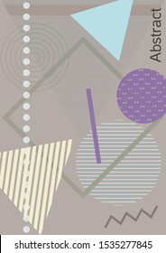 Minimum vector coverage. Modern Memphis background. Artistic geometric cover design. Fashionable  cover, banner, poster, booklet. Creative colors backgrounds. Vector.