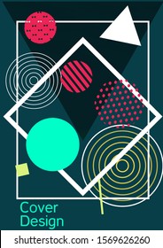 Minimum vector coverage. Modern Memphis background. Artistic geometric cover design. Fashionable  cover, banner, poster, booklet. Creative colors backgrounds. Vector.