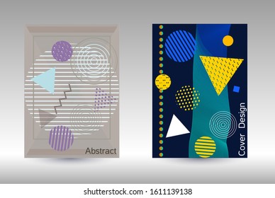 Minimum vector coverage. Modern Memphis background. Artistic geometric cover design. Fashionable  cover, banner, poster, booklet. Creative colors backgrounds. Vector.