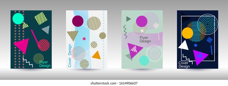 Minimum vector coverage. Modern Memphis background. Artistic geometric cover design. Fashionable  cover, banner, poster, booklet. Creative colors backgrounds. Vector.