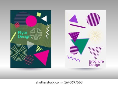 Minimum vector coverage. Modern Memphis background. Artistic geometric cover design. Fashionable  cover, banner, poster, booklet. Creative colors backgrounds. Vector.