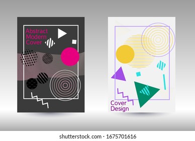 Minimum vector coverage. Modern Memphis background. Artistic geometric cover design. Fashionable  cover, banner, poster, booklet. Creative colors backgrounds. Vector.