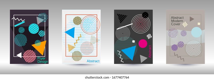 Minimum vector coverage. Modern Memphis background. Artistic geometric cover design. Fashionable  cover, banner, poster, booklet. Creative colors backgrounds. Vector.