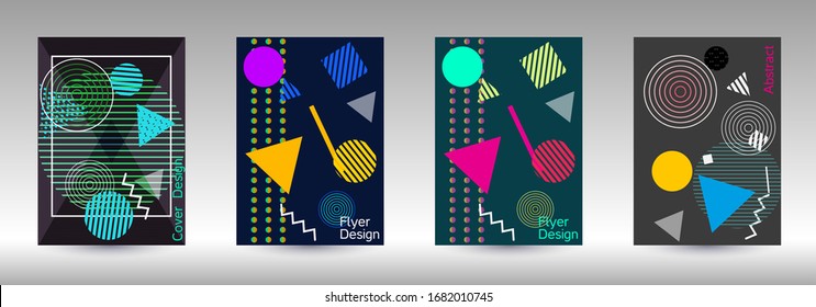 Minimum vector coverage. Modern Memphis background. Artistic geometric cover design. Fashionable  cover, banner, poster, booklet. Creative colors backgrounds. Vector.