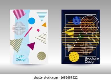 Minimum vector coverage. Modern Memphis background. Artistic geometric cover design. Fashionable  cover, banner, poster, booklet. Creative colors backgrounds. Vector.