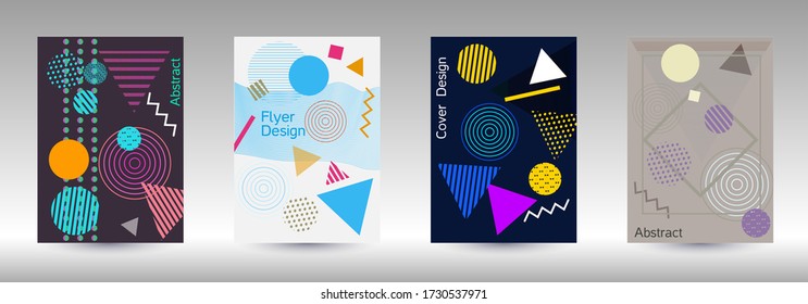 Minimum vector coverage. Modern Memphis background. Artistic geometric cover design. Fashionable  cover, banner, poster, booklet. Creative colors backgrounds. Vector.