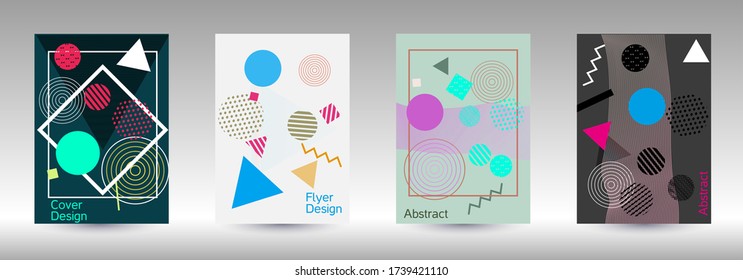 Minimum vector coverage. Modern Memphis background. Artistic geometric cover design. Fashionable  cover, banner, poster, booklet. Creative colors backgrounds. Vector.