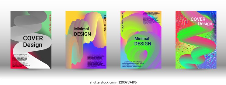  Minimum vector coverage. A set of modern abstract covers. Abstract 3d Gradient Background with Colorful Liquid. Modern Wave Flow Shape.   Modern Vector Illustration.