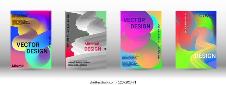  Minimum vector coverage. A set of modern abstract covers. Wave Flow Shape. Abstract 3d Background.   Modern Vector Illustration.