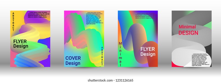  Minimum vector coverage. A set of modern abstract covers. Abstract 3d Gradient Background with Colorful Liquid. Modern Wave Flow Shape.   Modern Vector Illustration.