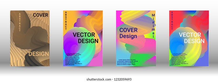  Minimum vector coverage. A set of modern abstract covers. Abstract 3d Gradient Background with Colorful Liquid. Modern Wave Flow Shape.   Modern Vector Illustration.