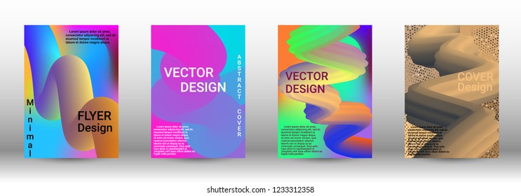  Minimum vector coverage. A set of modern abstract covers. Abstract 3d Gradient Background with Colorful Liquid. Modern Wave Flow Shape.   Modern Vector Illustration.