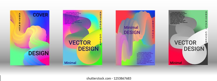  Minimum vector coverage. A set of modern abstract covers. Abstract 3d Gradient Background with Colorful Liquid. Modern Wave Flow Shape.   Modern Vector Illustration.