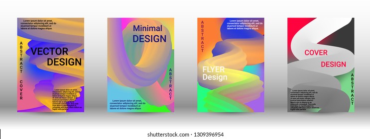  Minimum vector coverage. A set of modern abstract covers. Abstract Wave Liquid Shape. Colorful 3d Flow Design.  Modern Vector Illustration.
