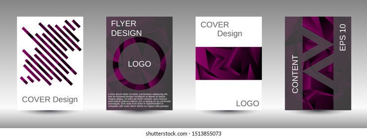 Minimum vector coverage. A set of modern abstract covers. Creative purple triangle element vector. Geometric booklet cover template design.