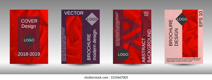 Minimum vector coverage. A set of modern abstract covers. Creative red triangle element vector. Geometric booklet cover template design.