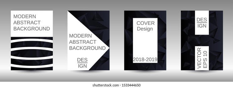 Minimum vector coverage. A set of modern abstract covers. Creative black triangle element vector. Geometric booklet cover template design.