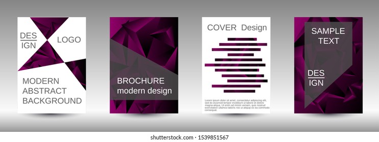 Minimum vector coverage. A set of modern abstract covers. Creative purple triangle element vector. Geometric booklet cover template design.