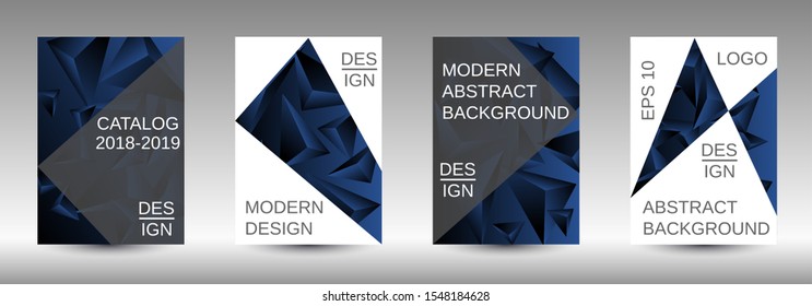 Minimum vector coverage. A set of modern abstract covers. Creative black triangle element vector. Geometric booklet cover template design.
