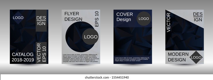 Minimum vector coverage. A set of modern abstract covers. Creative black triangle element vector. Geometric booklet cover template design.