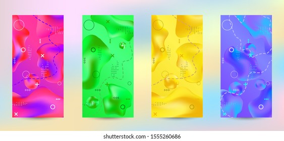 Minimum vector coverage. A set of modern abstract covers. Creative fluid backgrounds from current forms to design a fashionable abstract cover, banner, poster, booklet.