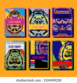 Minimum vector coverage. A set of modern abstract covers. Creative popart triangle element vector. Geometric booklet cover template design.Gorilla abstract cover. 