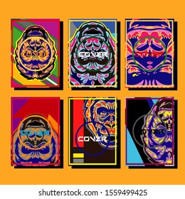 Minimum vector coverage. A set of modern abstract covers. Creative popart triangle element vector. Geometric booklet cover template design.Gorilla abstract cover. 