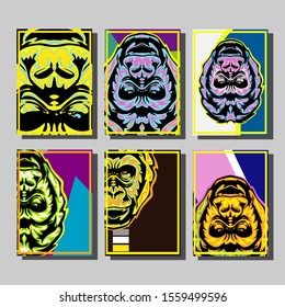 Minimum vector coverage. A set of modern abstract covers. Creative popart triangle element vector. Geometric booklet cover template design.Gorilla abstract cover. 