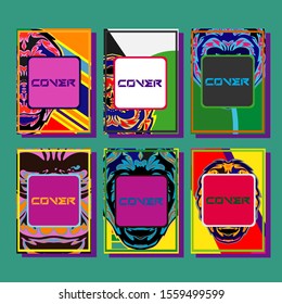 Minimum vector coverage. A set of modern abstract covers. Creative popart triangle element vector. Geometric booklet cover template design.Gorilla abstract cover. 