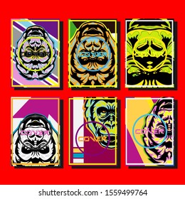 Minimum vector coverage. A set of modern abstract covers. Creative popart triangle element vector. Geometric booklet cover template design.Gorilla abstract cover. 