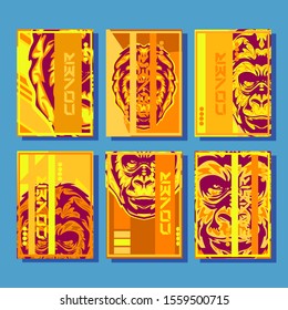 Minimum vector coverage. A set of modern abstract covers. Creative popart triangle element vector. Geometric booklet cover template design.Gorilla abstract cover. 
