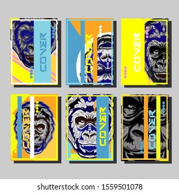 Minimum vector coverage. A set of modern abstract covers. Creative popart triangle element vector. Geometric booklet cover template design.Gorilla abstract cover. 