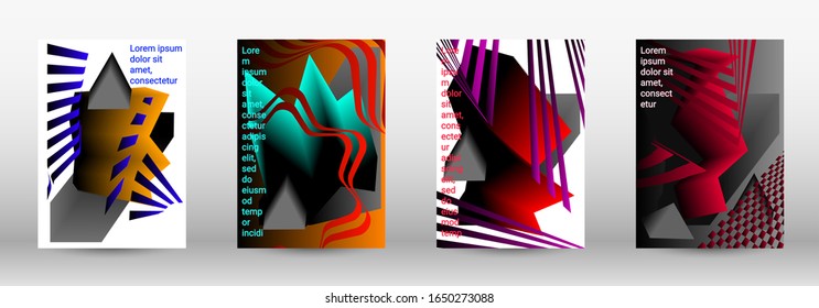 Minimum vector coverage. A set of modern abstract covers. Trendy cover design of curved lines, geometric shapes. Vector illustration. EPS 10.