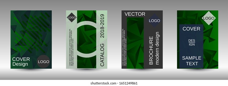 Minimum vector coverage. A set of modern abstract covers. Creative green triangle element vector. Geometric booklet cover template design.