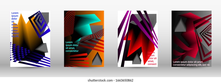 Minimum vector coverage. A set of modern abstract covers. Trendy cover design of curved lines, geometric shapes. Vector illustration. EPS 10.
