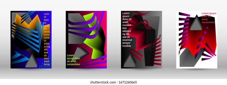 Minimum vector coverage. A set of modern abstract covers. Trendy cover design of curved lines, geometric shapes. Vector illustration. EPS 10.