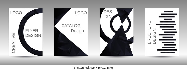 Minimum vector coverage. A set of modern abstract covers. Creative black triangle element vector. Geometric booklet cover template design.
