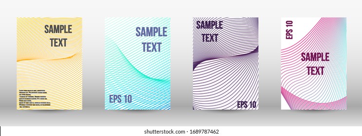 Cobertura vectorial mínima.  Conjunto de objetos oblongos abstractos modernos de líneas vectoriales abstractas. Plantilla geométrica con líneas para portada de folleto.  Modalidades geométricas de moda. Diseño de vectores EPS10.