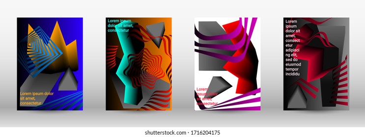 Minimum vector coverage. A set of modern abstract covers. Trendy cover design of curved lines, geometric shapes. Vector illustration. EPS 10.