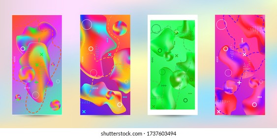 Minimum vector coverage. A set of modern abstract covers. Creative fluid backgrounds from current forms to design a fashionable abstract cover, banner, poster, booklet.