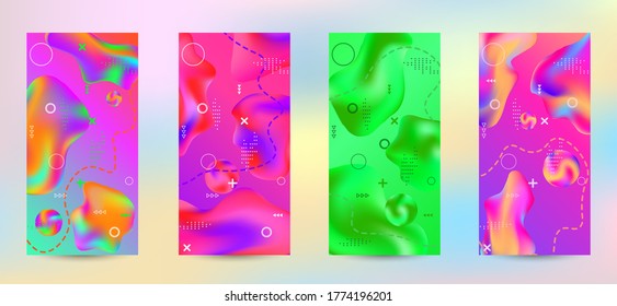 Minimum vector coverage. A set of modern abstract covers. Creative fluid backgrounds from current forms to design a fashionable abstract cover, banner, poster, booklet.