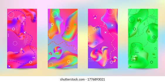 Minimum vector coverage. A set of modern abstract covers. Creative fluid backgrounds from current forms to design a fashionable abstract cover, banner, poster, booklet.
