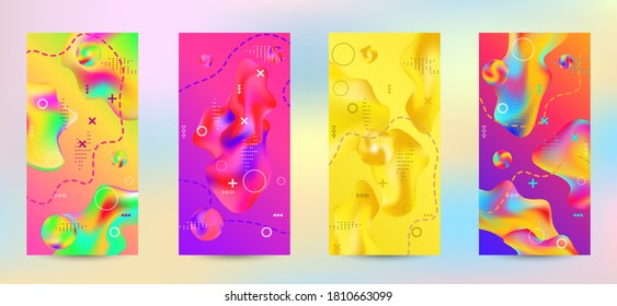 Minimum vector coverage. A set of modern abstract covers. Creative fluid backgrounds from current forms to design a fashionable abstract cover, banner, poster, booklet.
